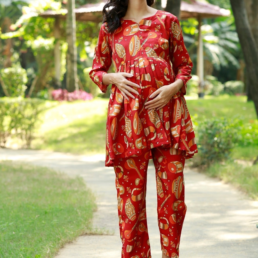 Red and Gold Women's Maternity Co-ord Set